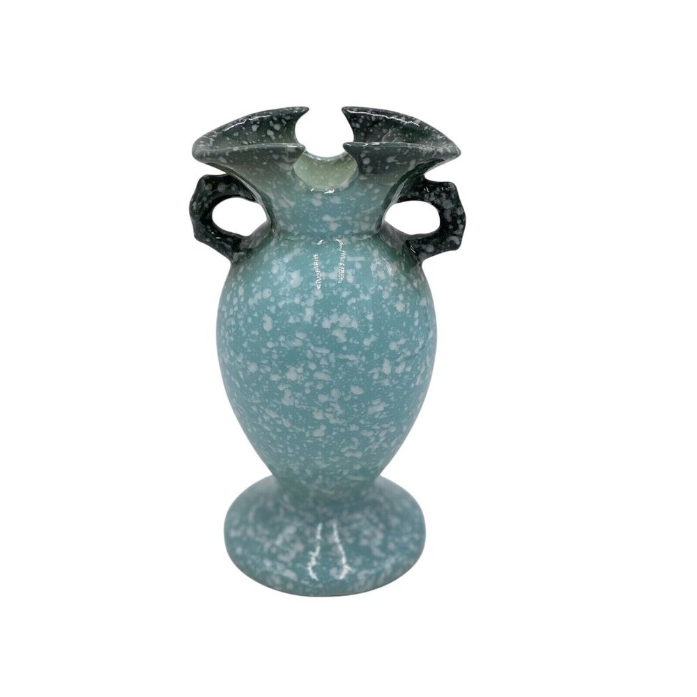 Hull Pottery Vase Royal Woodland Blue Teal Speckled Glace W4 6 1/2" Vintage‎ EUC